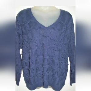 Evri womens sweater loop fringe pointelle v neck size 2X